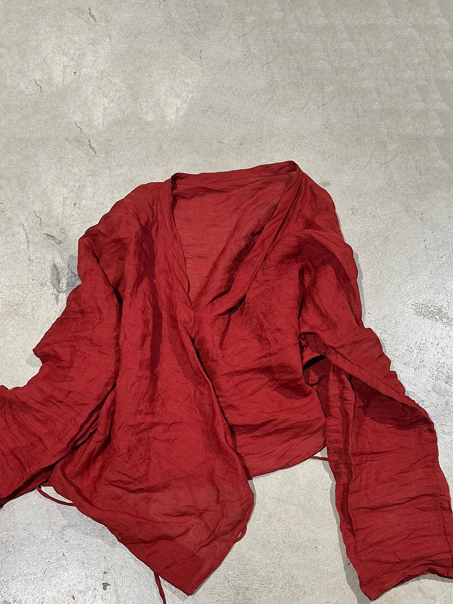 Chemise vintage à rayures et fleurs, col en V, pour femme, en ramie