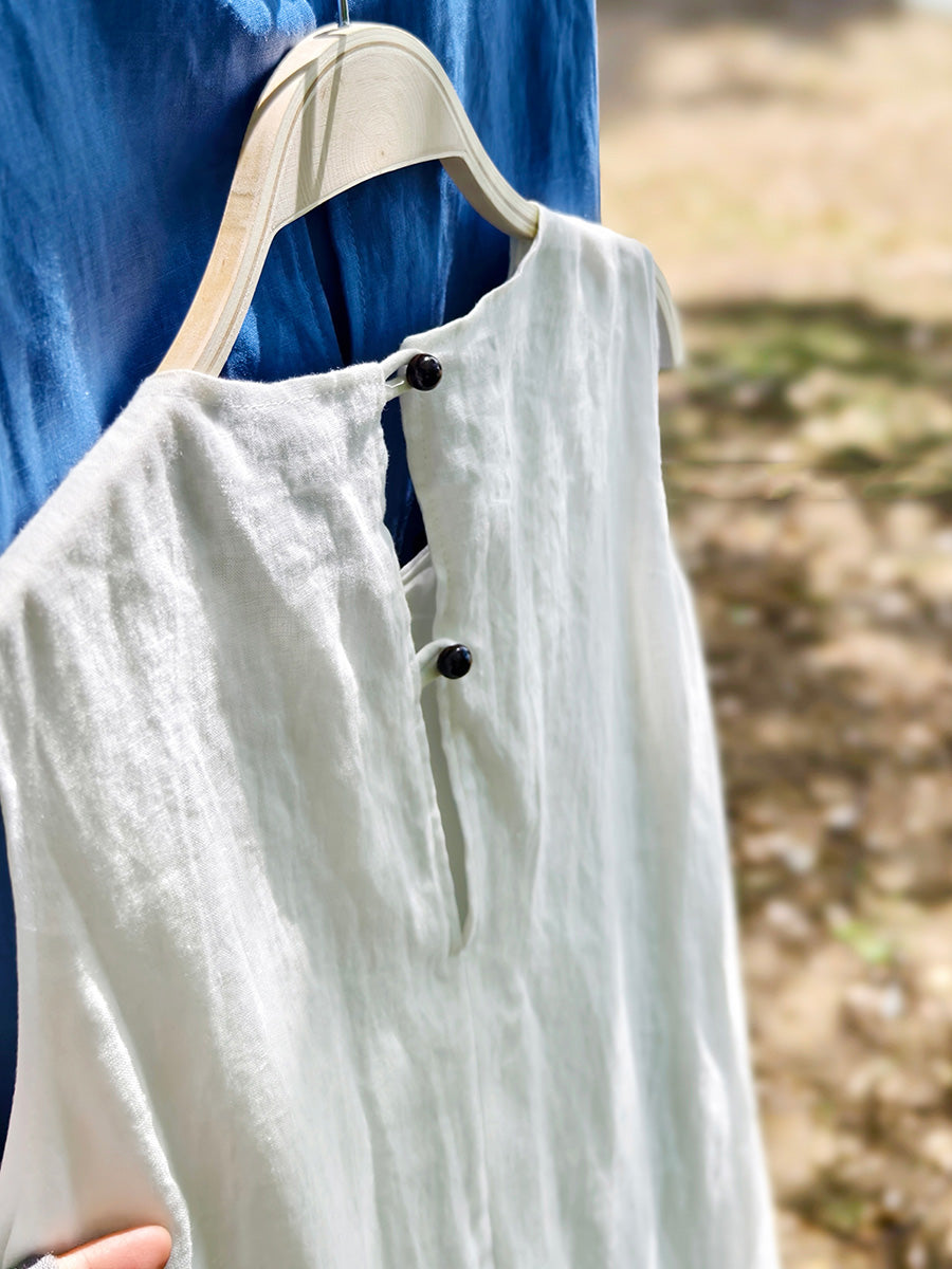 Robe d'été sans manches 100 % lin à col rond pour femme