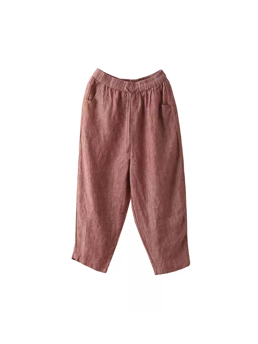 Frauen Retro Harem Sommerhose 100% Leinen Farbe Reine