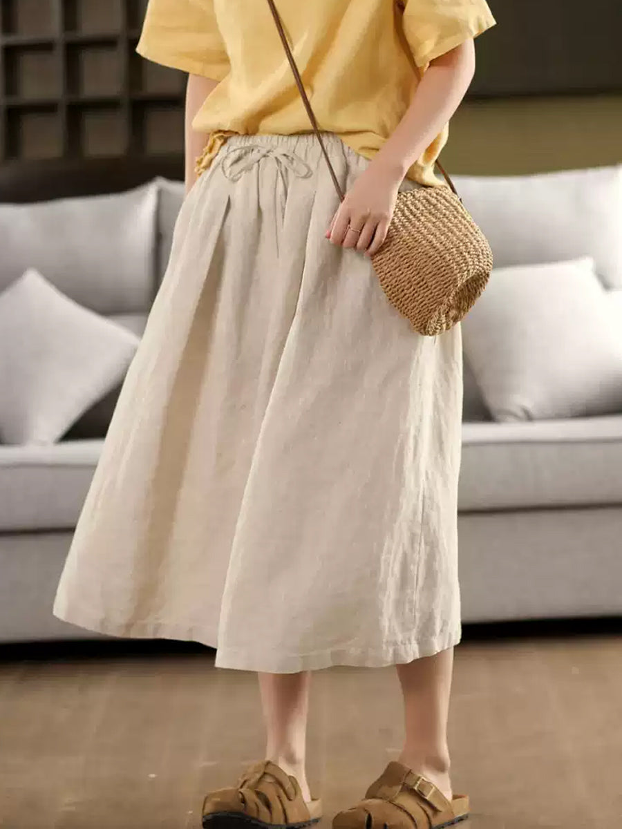 Sommer Reine 100% Leinen Rock Farbe Frauen