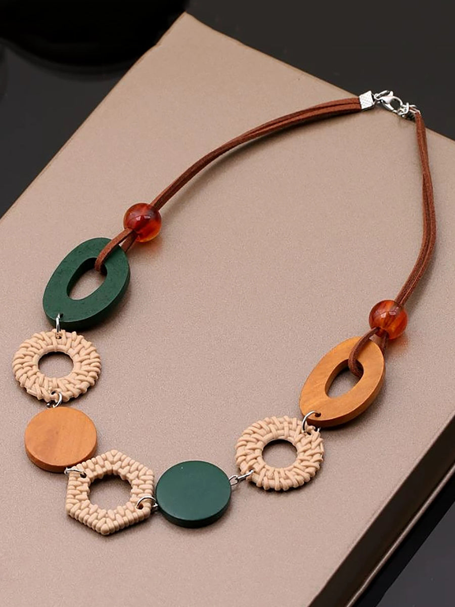 Women Geometric Wooden Necklace Ethnic