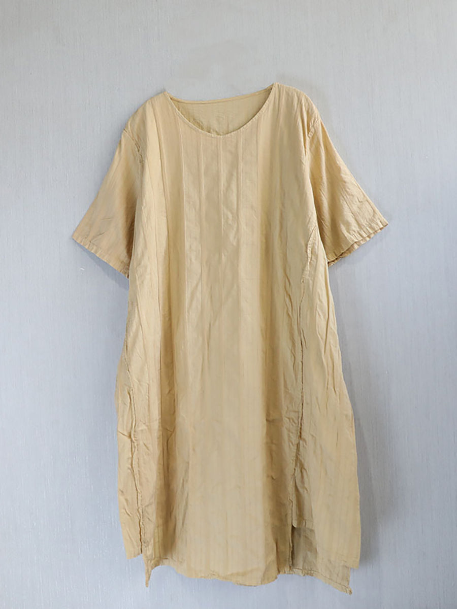 Robe d'été à col rond pour femme, en coton, à rayures, style rétro 