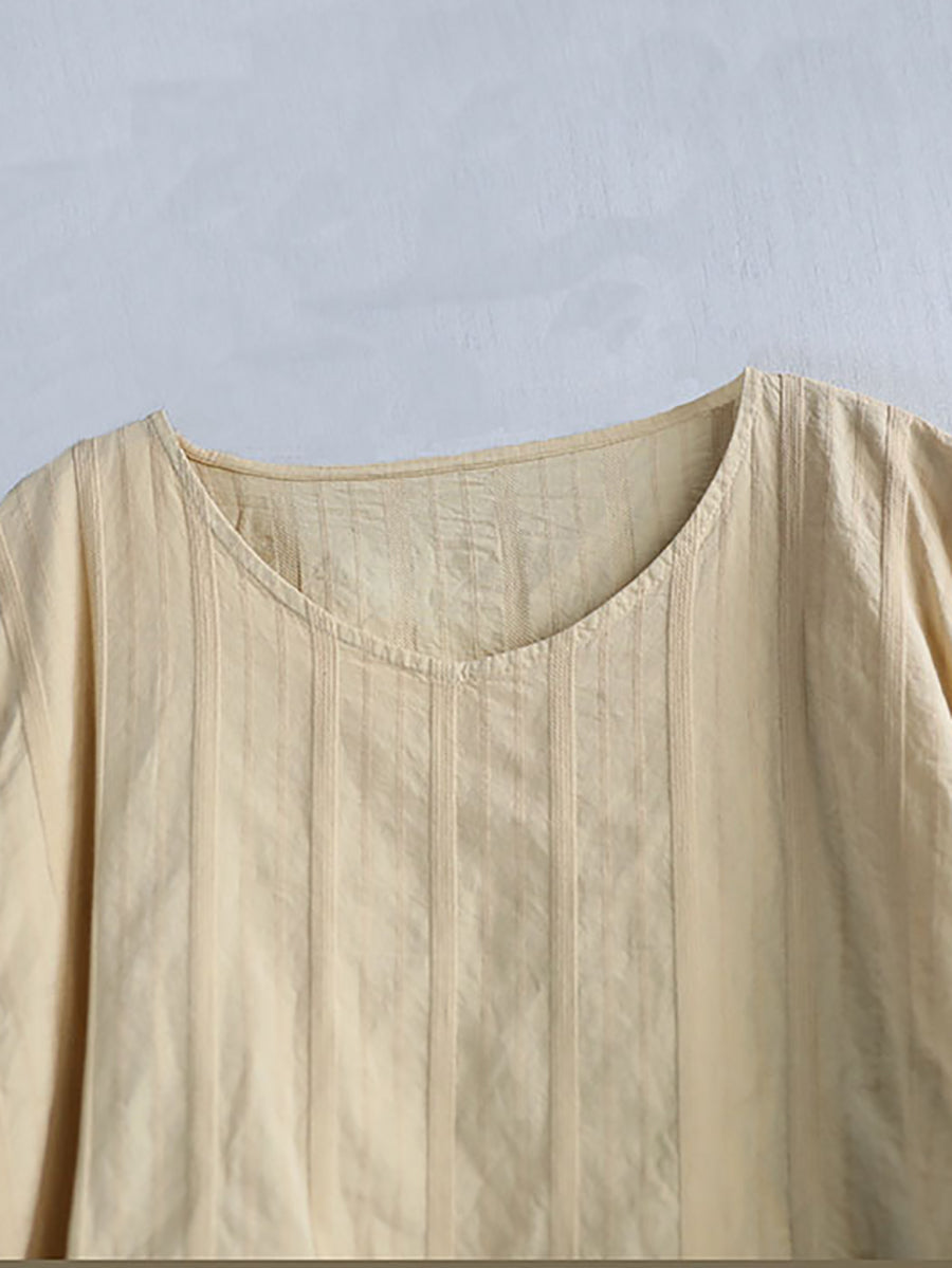 Robe d'été à col rond pour femme, en coton, à rayures, style rétro 