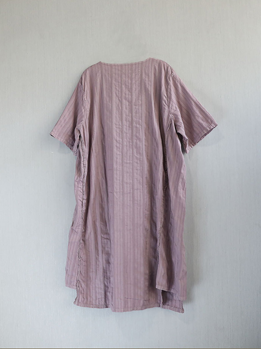 Robe d'été à col rond pour femme, en coton, à rayures, style rétro 