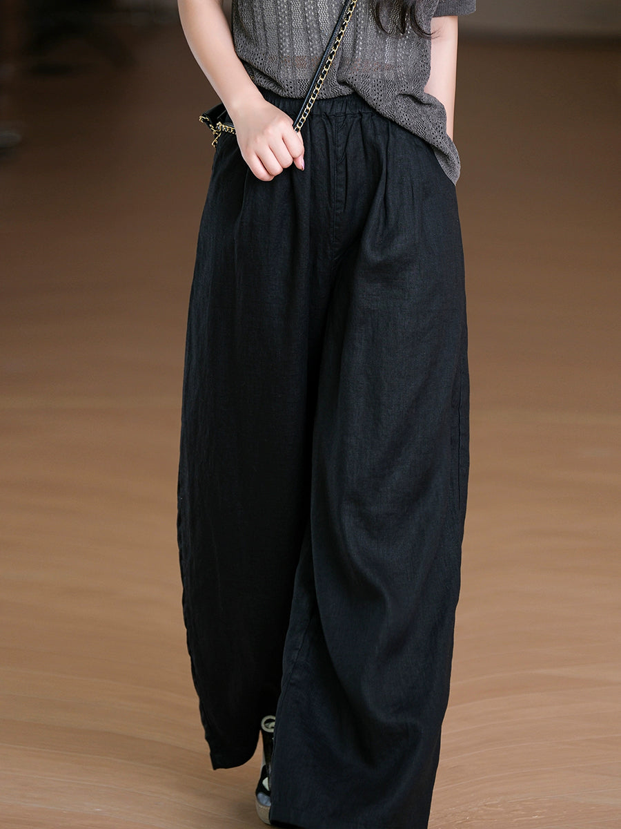 Pantalon droit pur pour femme, 100 % lin, couleur été