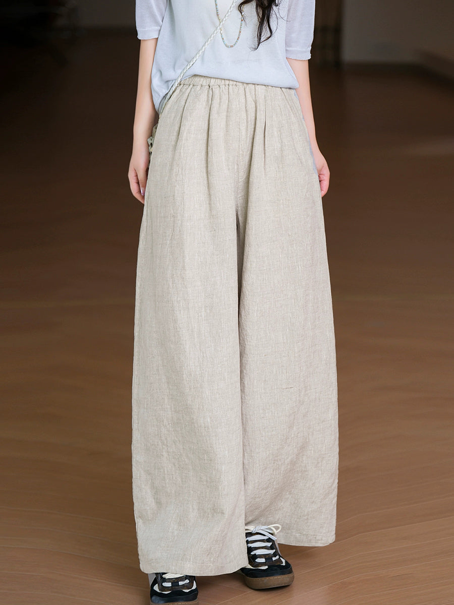 Pantalon droit pur pour femme, 100 % lin, couleur été