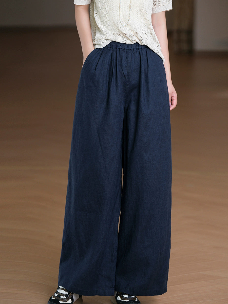 Pantalon droit pur pour femme, 100 % lin, couleur été
