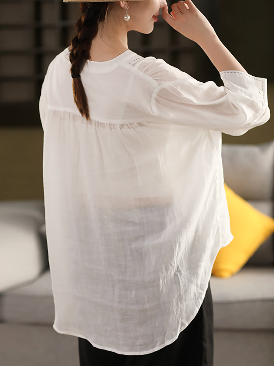 Chemise d'été 100 % lin à col en V pour femme