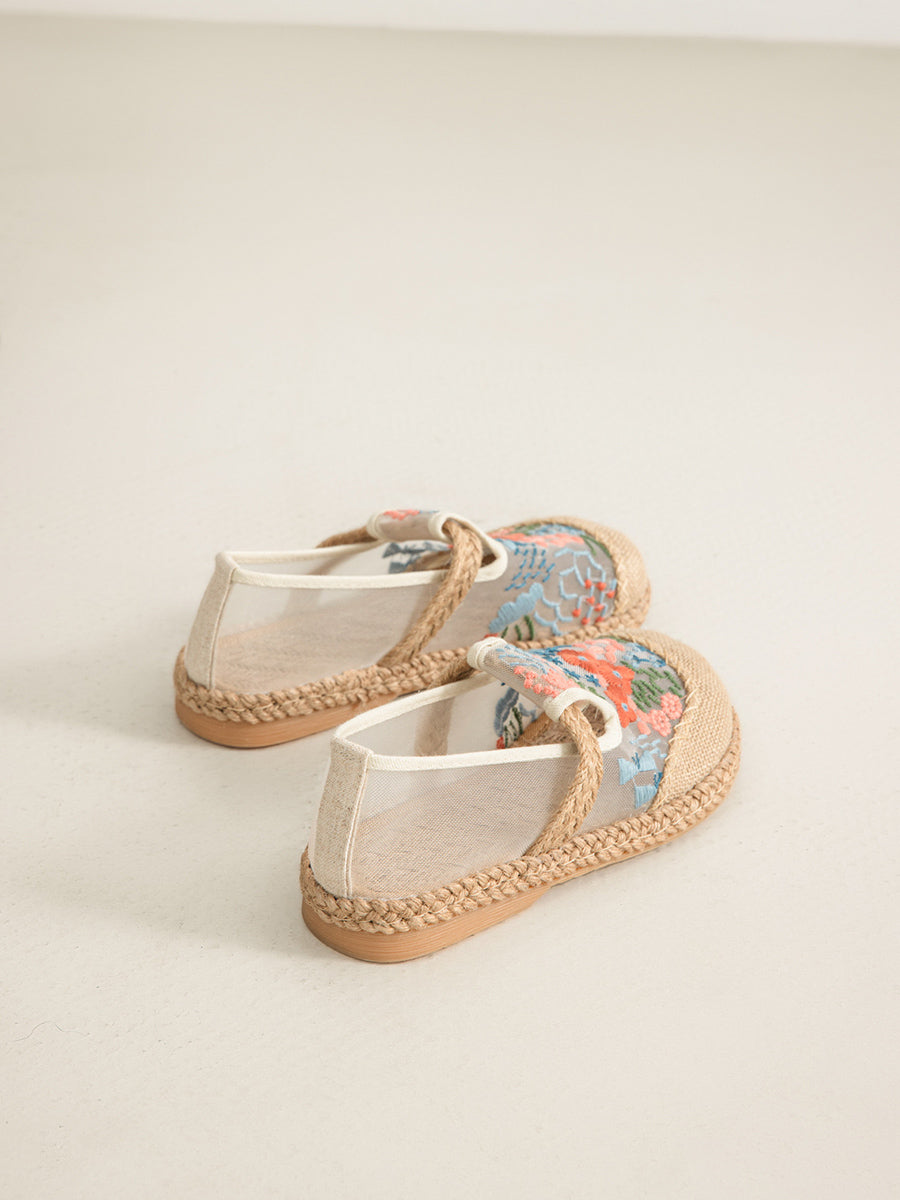 Chaussures ethniques à fleurs pour femmes, broderies en lin, été