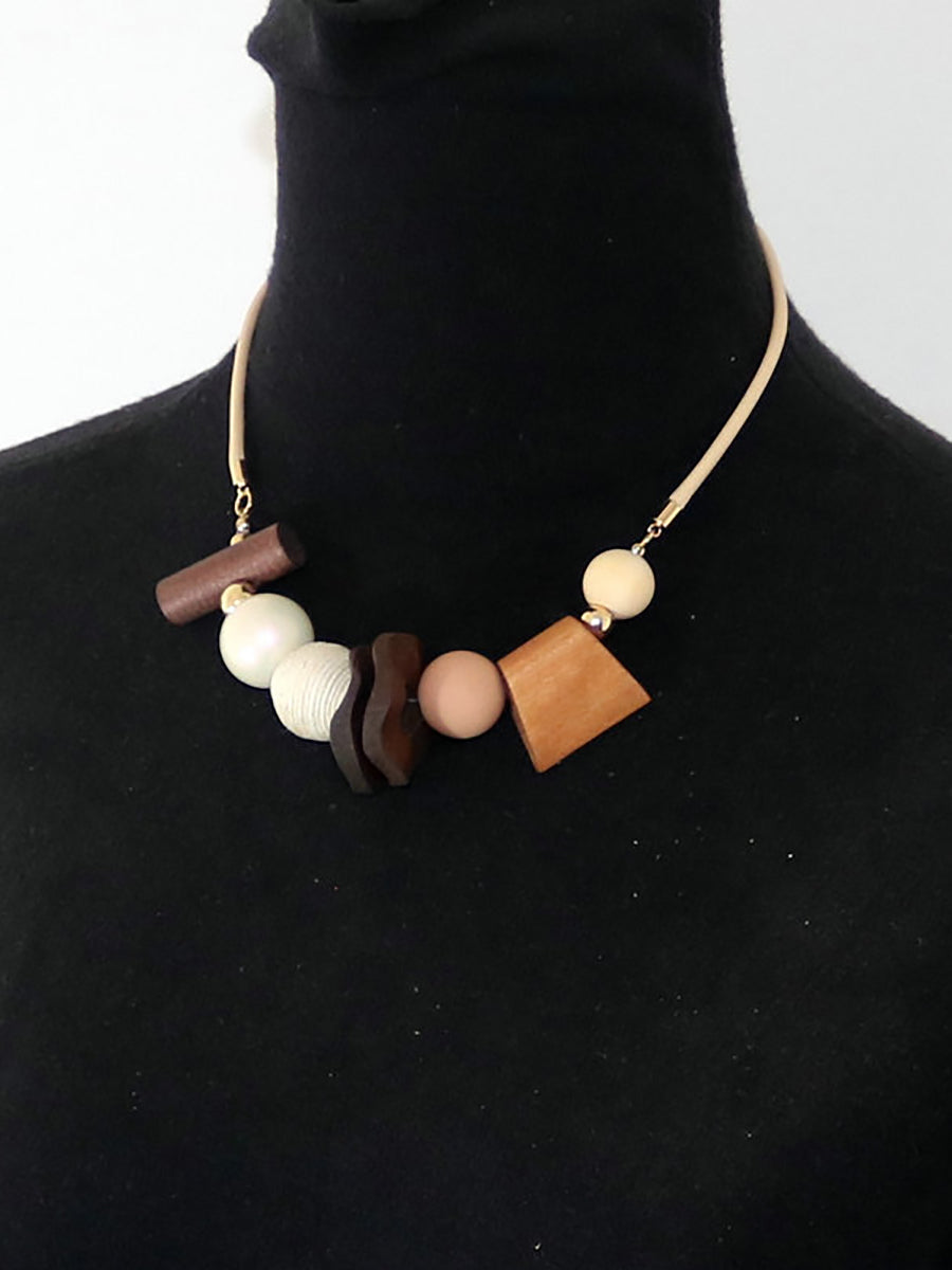 Wooden Pandent Women Geometric Artsy Necklace