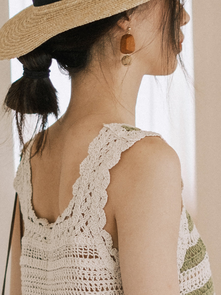 Boucles d'oreilles en bois et paille pour femme, style bohème