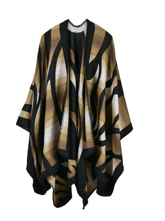 Vintage Autumn Shawl Gradient Color Women Stripe