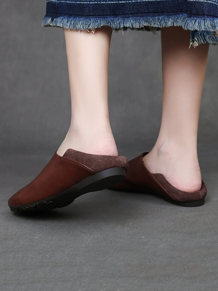 Spliced Leather Flat Soft Women Vintage Shoes
