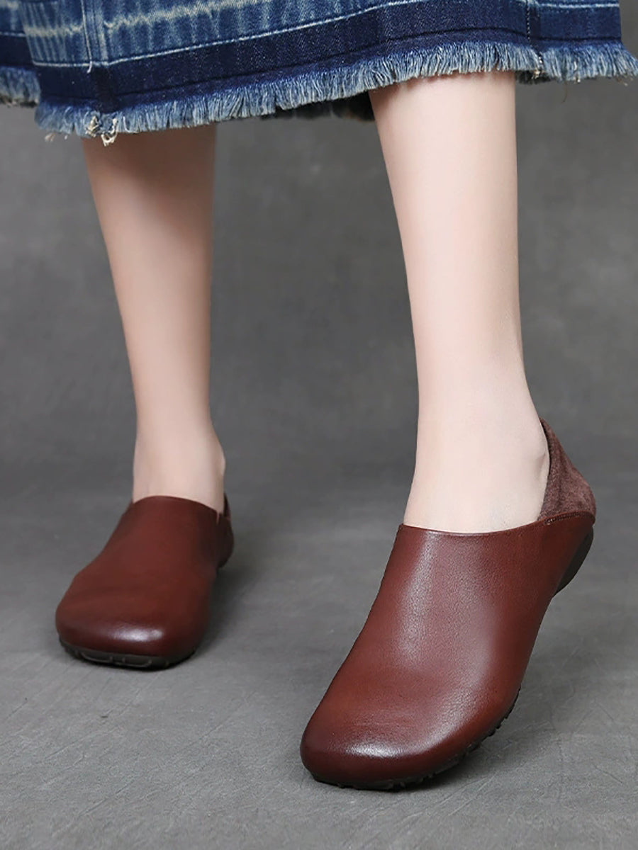 Spliced Leather Flat Soft Women Vintage Shoes