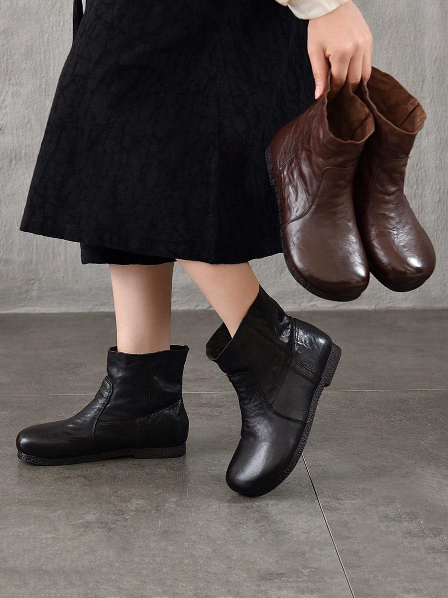 Autumn Women Soft Boots Leather Heel Low Genuine