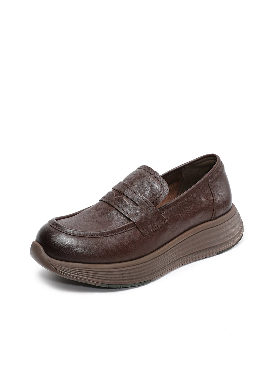 Platform Leather Shoes Women Genuine Vintage