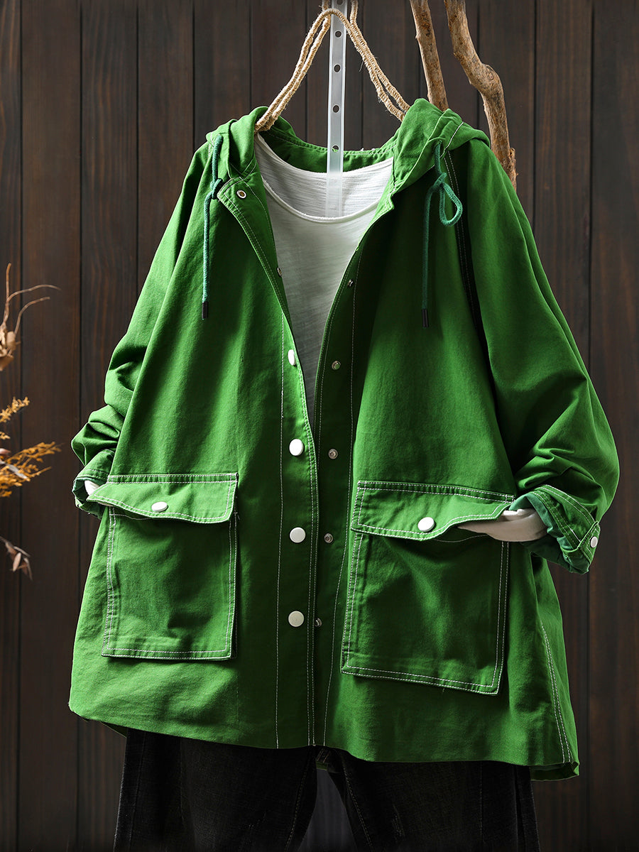 Jacket Windproof Hooded Autumn Women Spliced Casual
