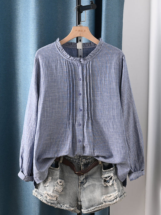 Lattice 100%Cotton Shirt Shirred Artsy Autumn Women