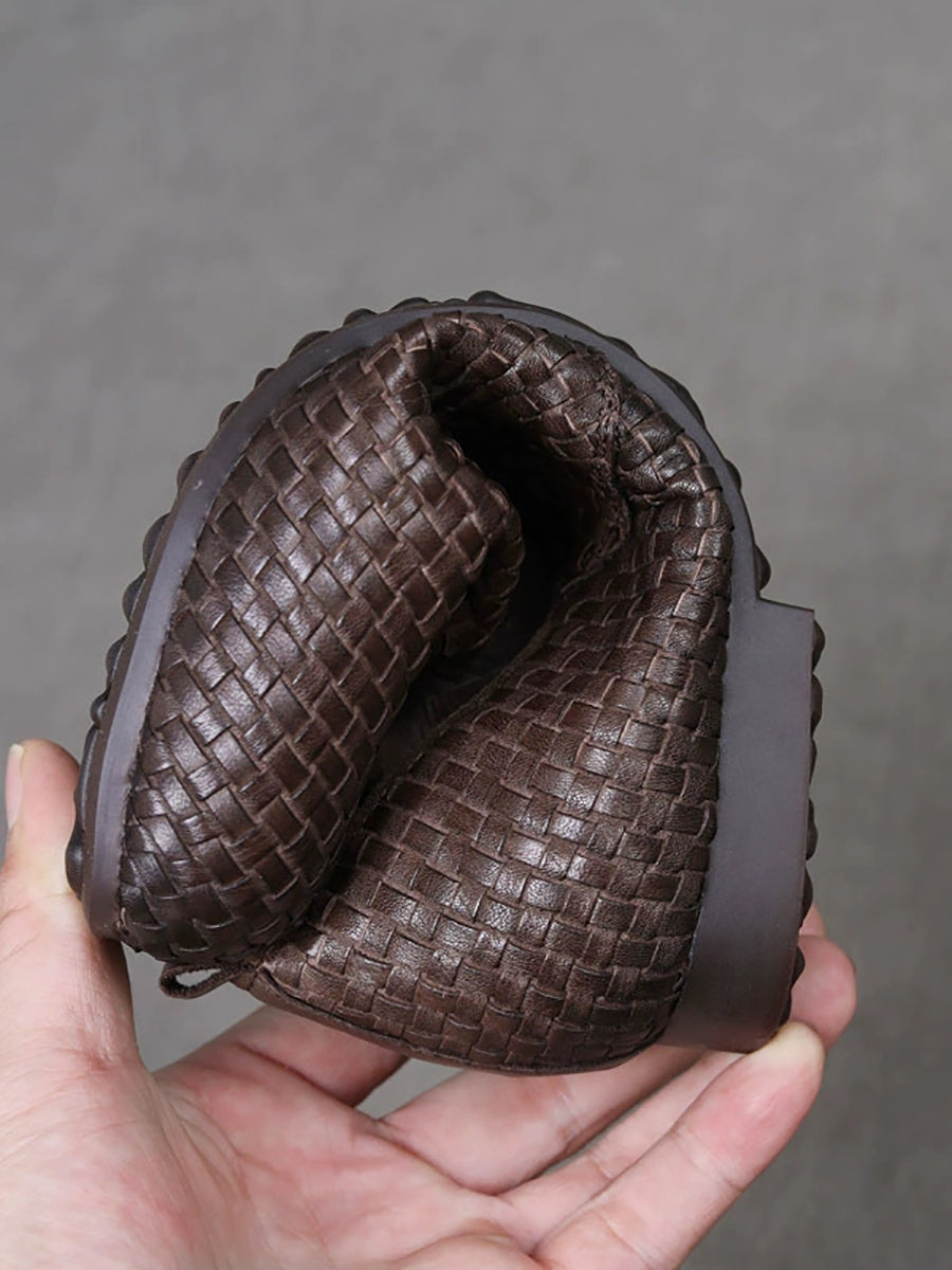 Women Weave Autumn Shoes Leather Vintage Genuine
