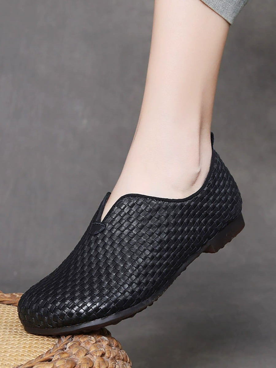 Women Weave Autumn Shoes Leather Vintage Genuine