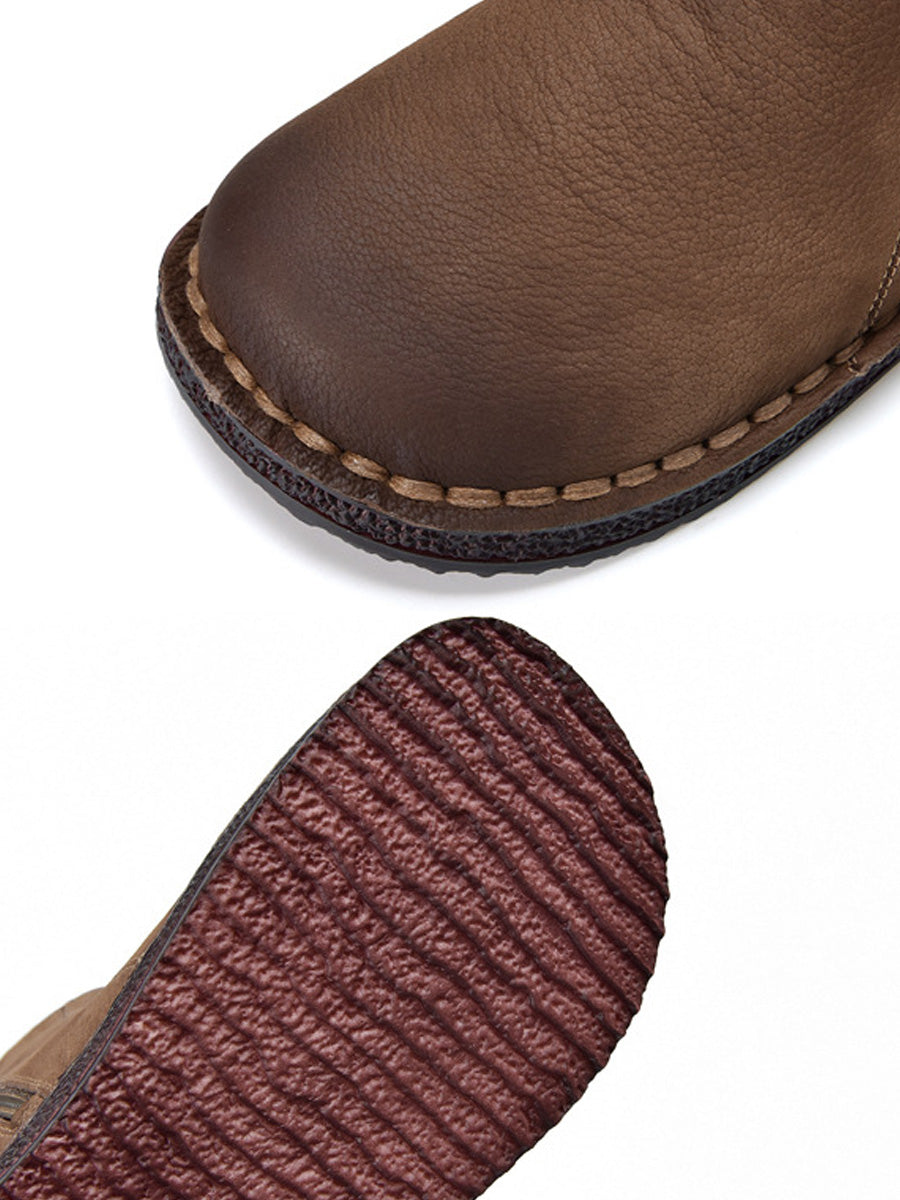 Spliced Flat Leather Genuine Boots Winter Women