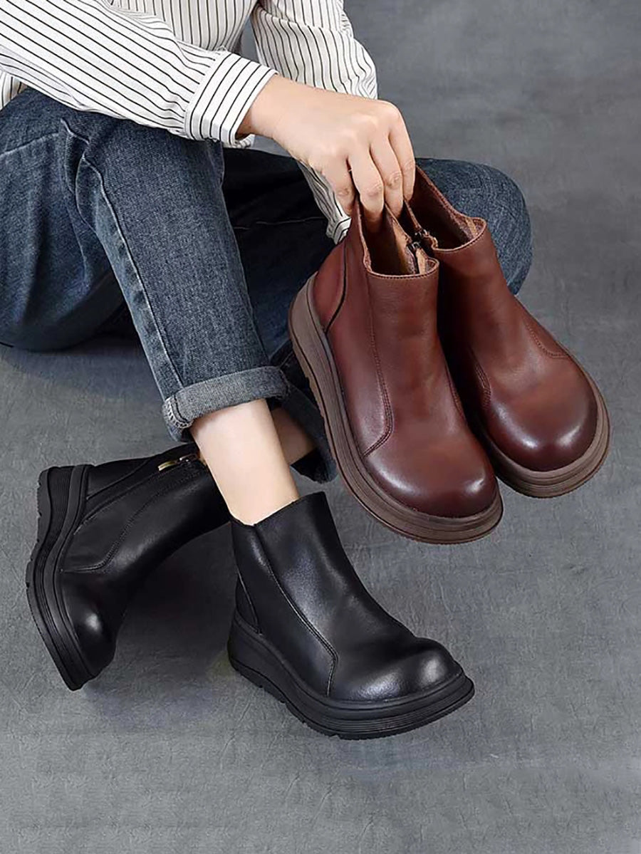 Color Chelsea Boots Leather Women Platform Pure Winter