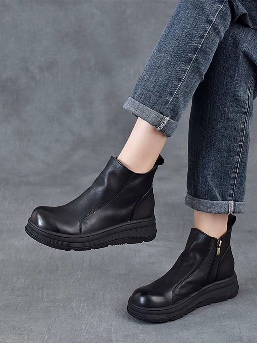 Color Chelsea Boots Leather Women Platform Pure Winter