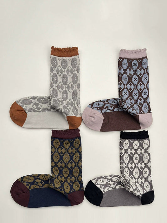 Women Vintage Pairs Colorblock Cotton 5 Socks