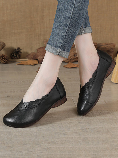 Women Artsy Solid Soft Leather Spliced Low Heel Shoes RR1048