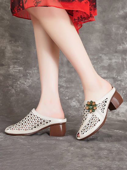 Women Summer Artsy Leather Cutout Flower Spliced Sandals OP1048