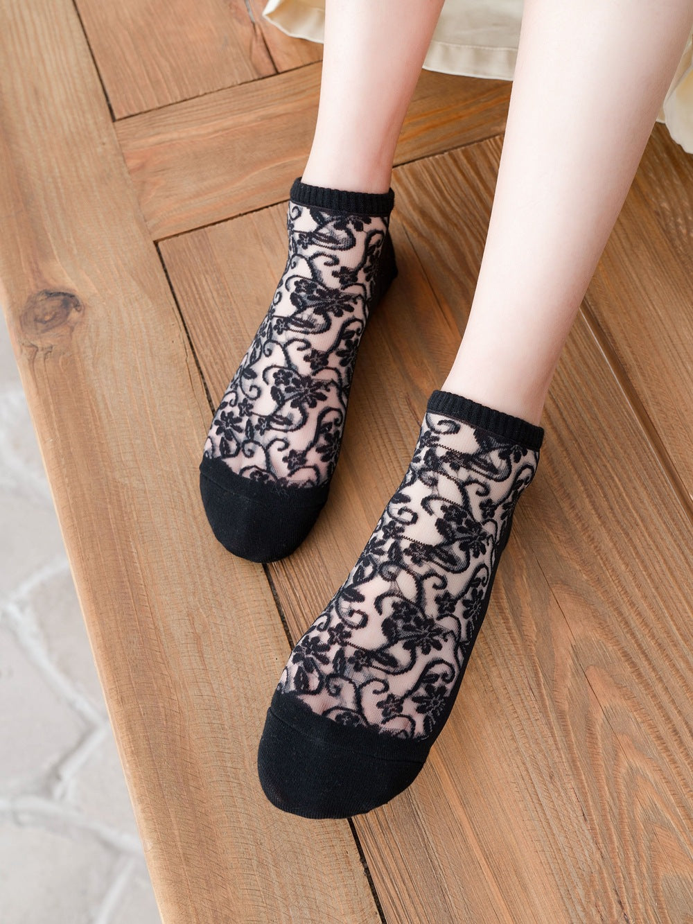 5 Pairs Women Flower Jacquard Summer Socks AA1026