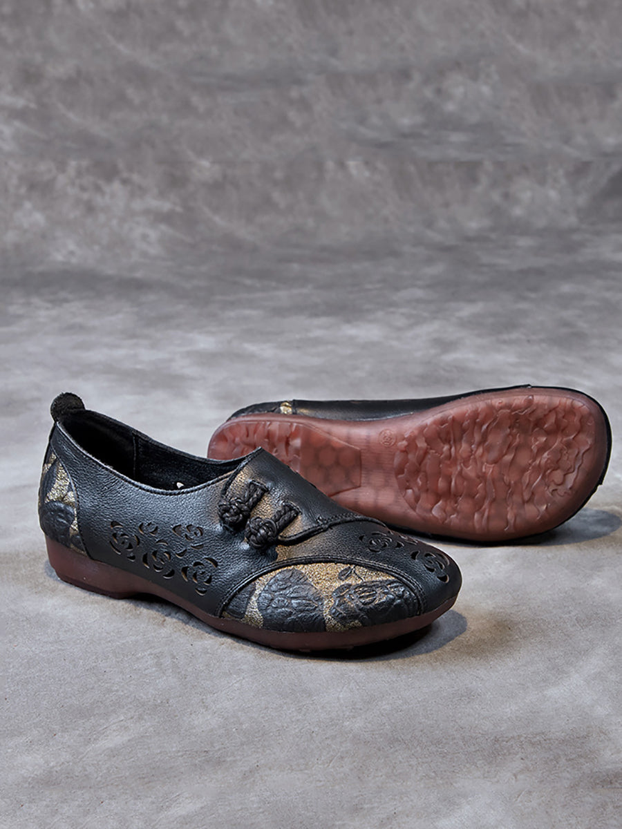 Women Vintage Colorblock Cutout Leather Low Heel Shoes XX1048