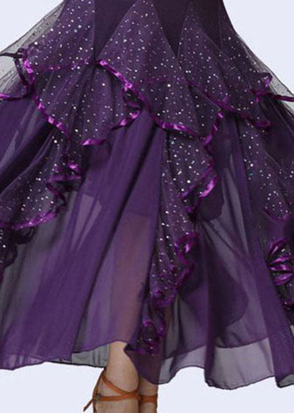 Fashion Purple Wrinkled Tulle Patchwork Sequins Cotton Skirts Summer AZ1001