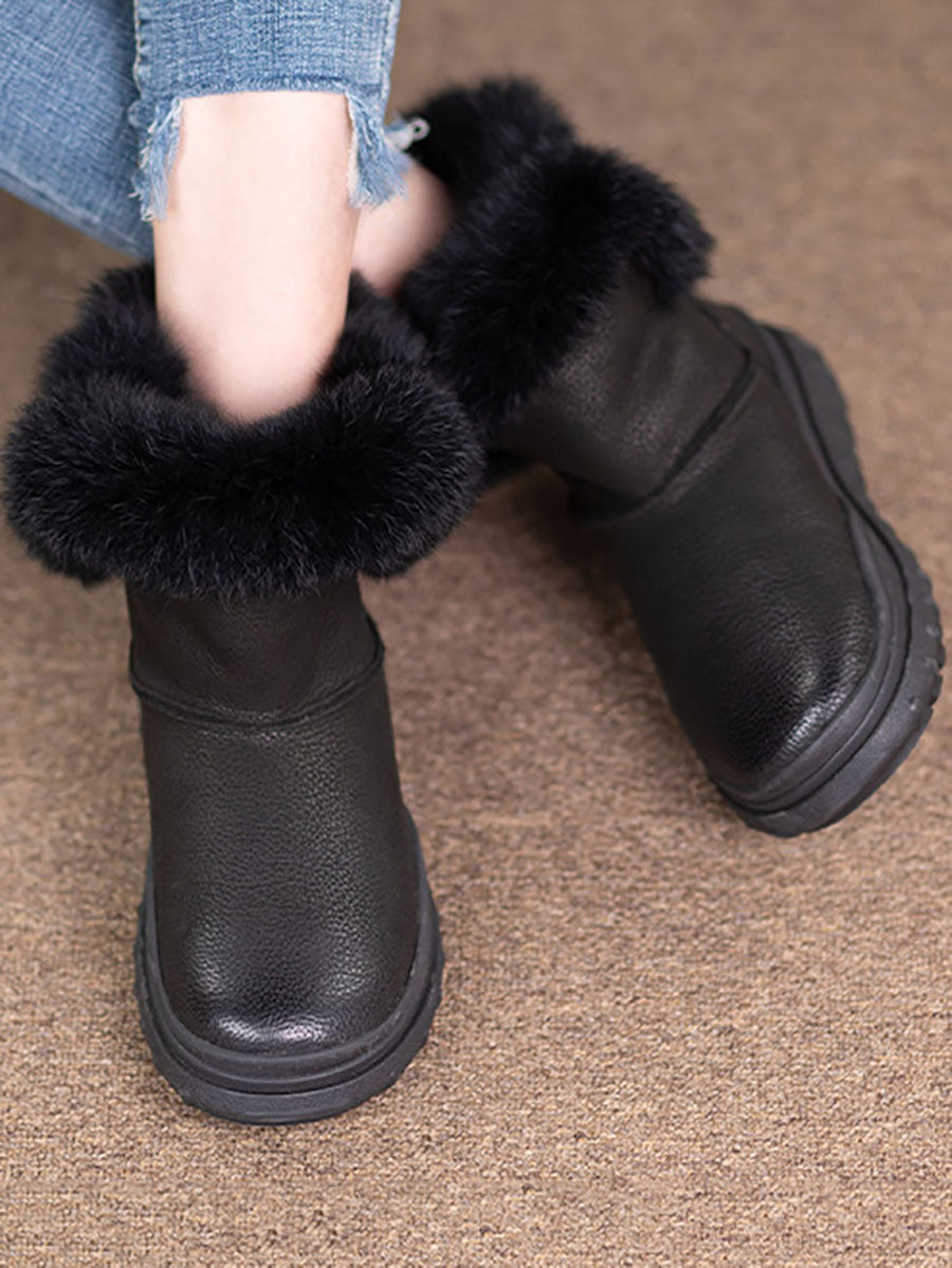 Bottes d'hiver en cuir massif et peluche pour femmes AX1046