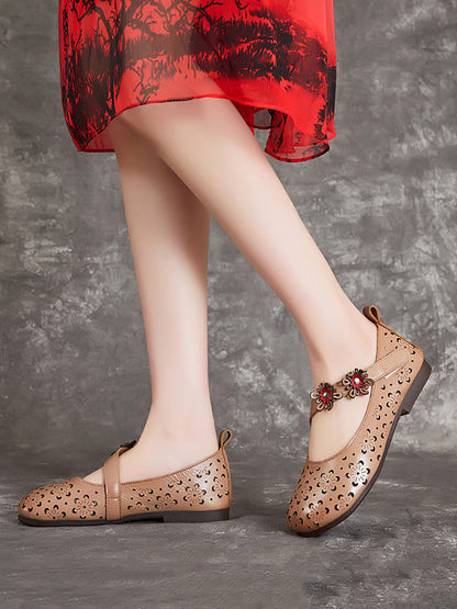 Women Summer Vintage Leather Flower Cutout Sandals OP1047