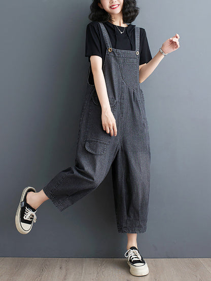 Women Summer Solid Casual Loose Denim Jumpsuits XX1050