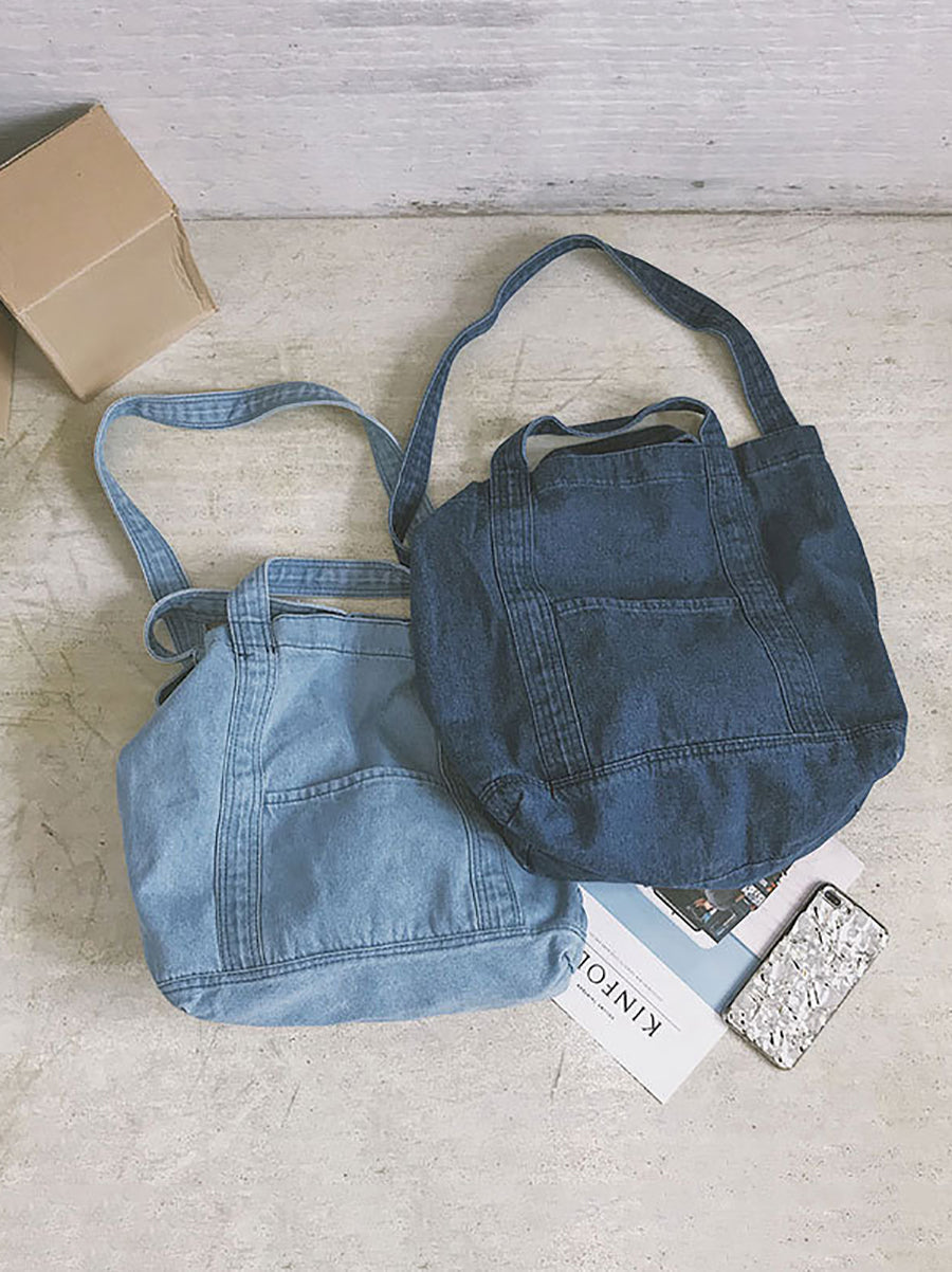 Vintage Solid Denim Spliced ​​Schultertasche Handtasche OP1038 