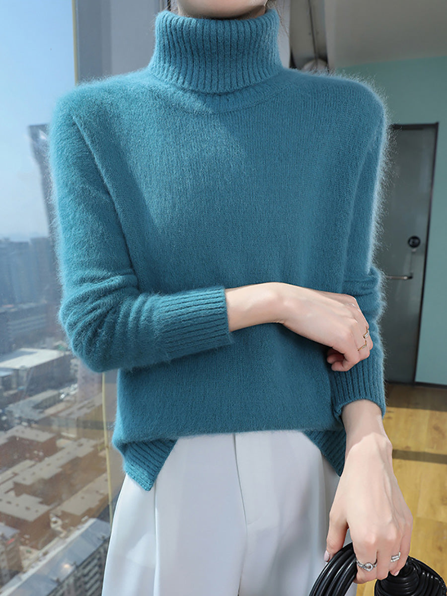 Women Autumn Turtleneck Soft Wool Solid Sweater BA1038