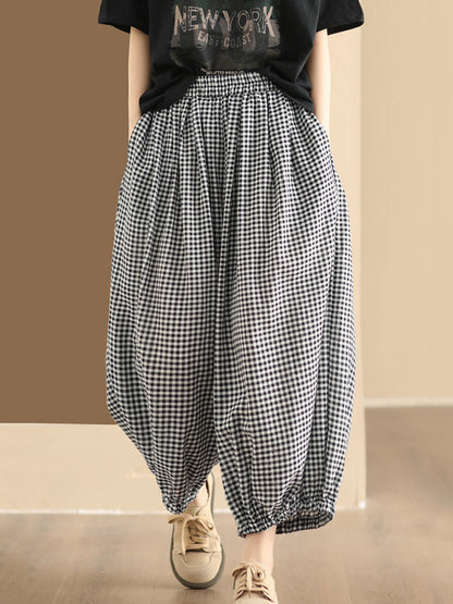 Women Summer Vintage Plaid Cotton Harem Pants ZZ1046