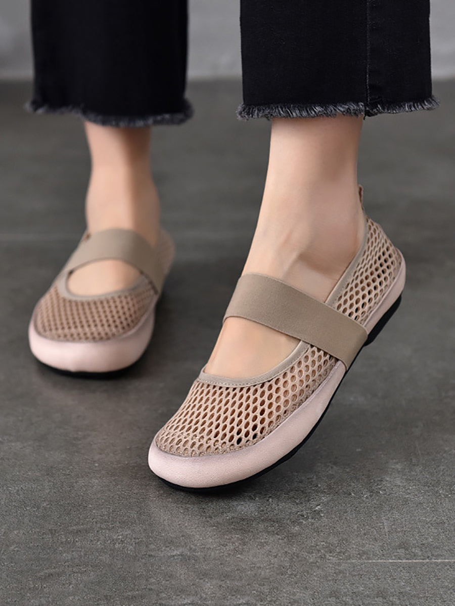 Chaussures d'été en cuir à talons bas pour femmes