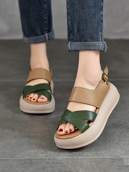 Women Summer Colorblock Leather Platform Sandal TY1048