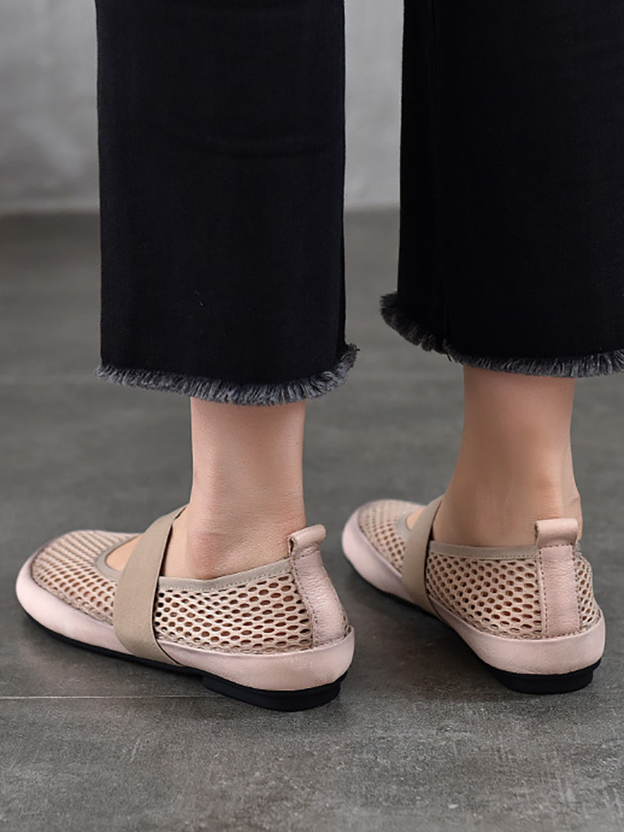 Chaussures d'été en cuir à talons bas pour femmes