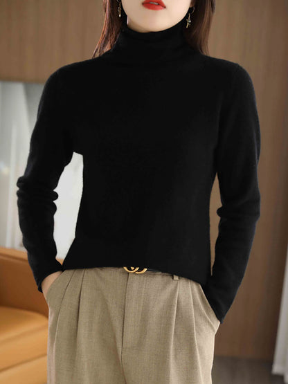 Women Autumn Turtleneck 100%Wool Solid Sweater BA1009