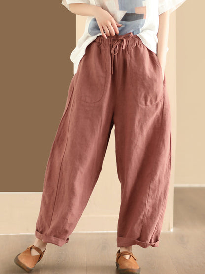 Women Summer Solid Linen Loose Harem Pants WE1021