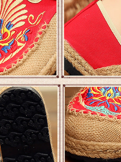 Women Summer Ethnic Embroidery Cloth Linen Flat Shoes AH1011