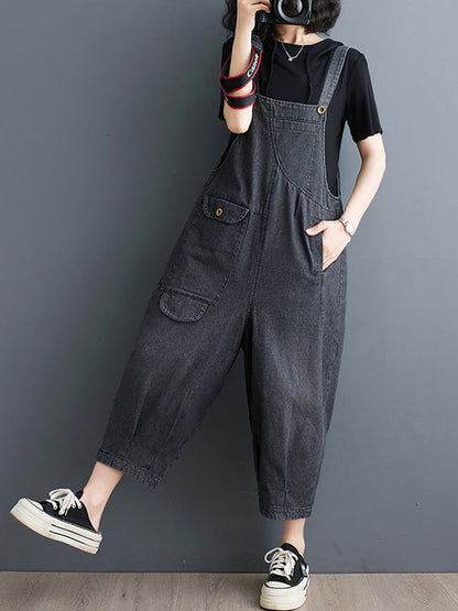 Women Summer Solid Casual Loose Denim Jumpsuits XX1050