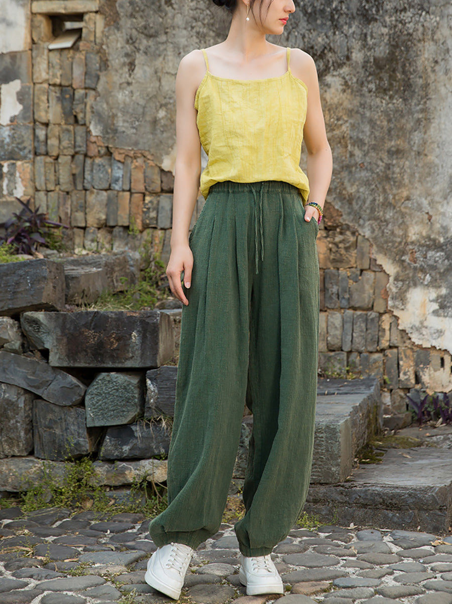 Damen Pure Ramie Straight Worn Color Sommerhose 