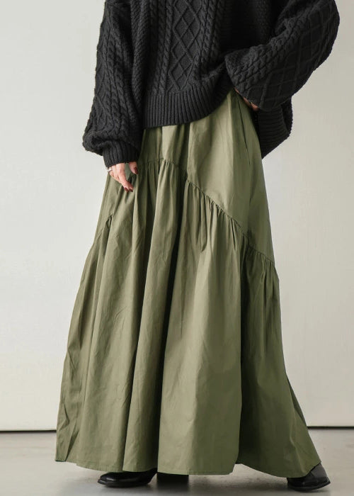 Army Elastic Green Skirt Spring Waist Cotton Loose Wrinkled