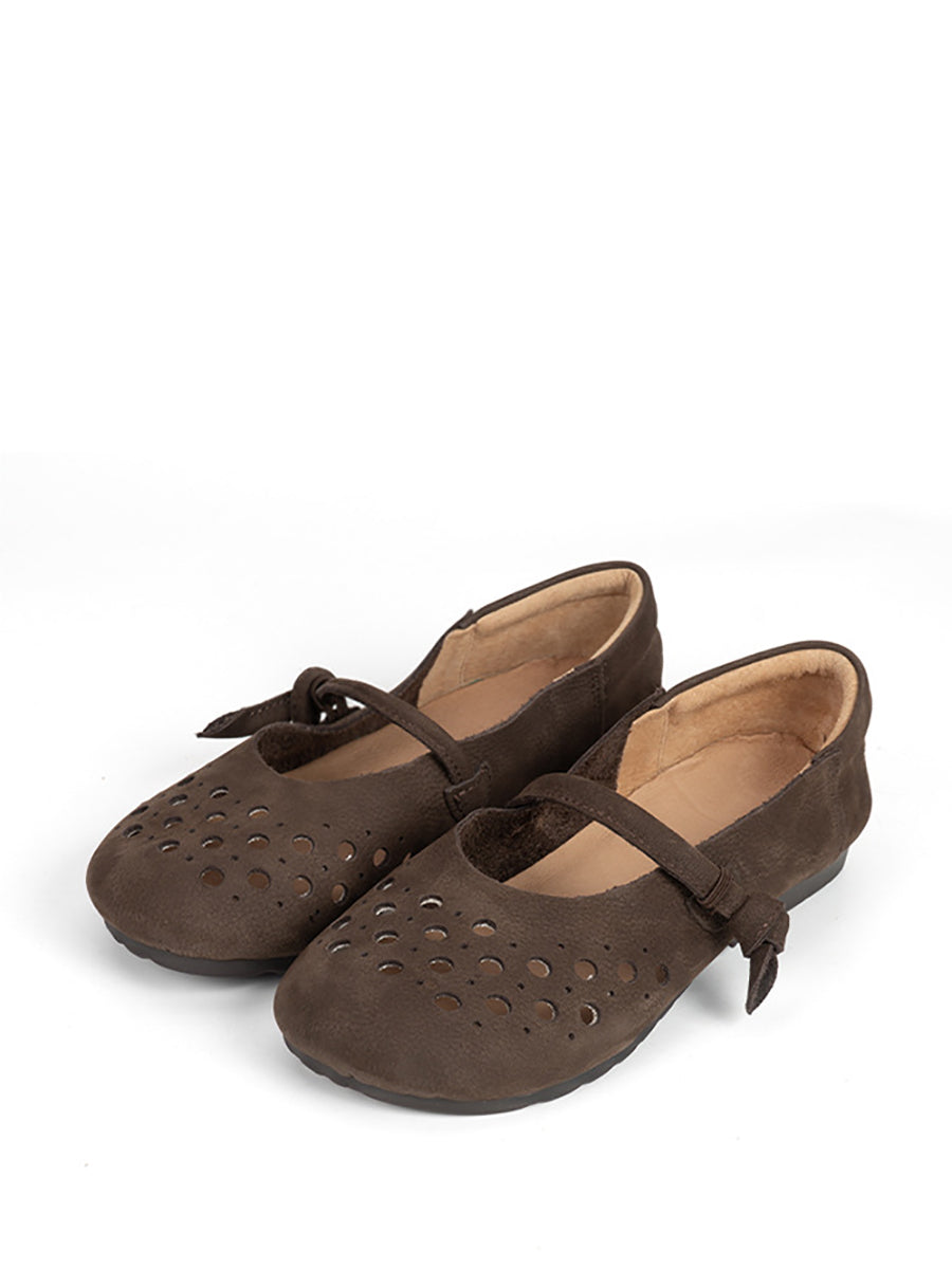 Women Vintage Soft Leather Cutout Solid Shoes XX1053