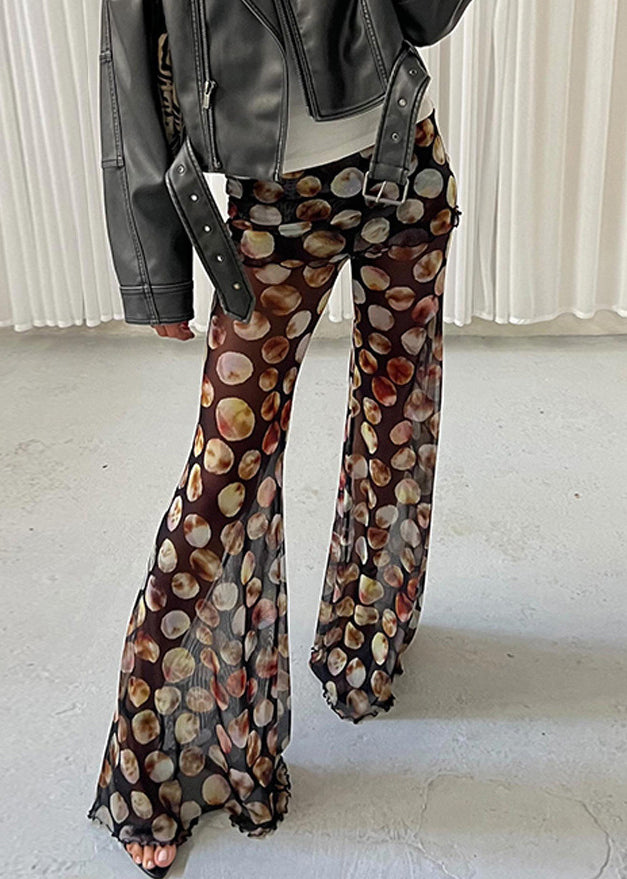 Trousers Flared Tulle High Dot Print Black Waist Chic Summer